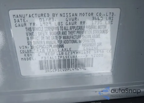 2023 Nissan Kicks Sv Xtronic Cvt z USA, uszkodzony, nr VIN 3N1CP5CV2PL496996